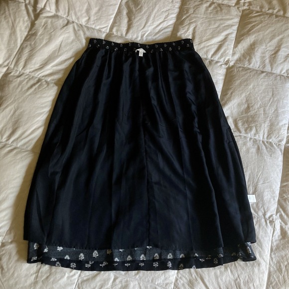 Garnet Hill Women's Medium Mid-Calf Crepe Skirt Black White Boho Witchy Pockets - Picture 8 of 14